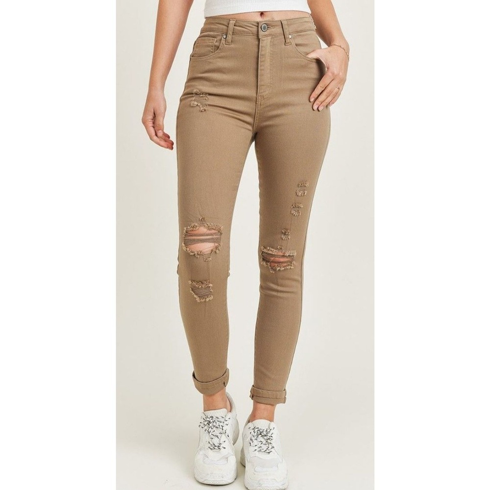 Risen Jeans Womens Distressed Ankle Color Skinny Jeans Size 29 Brown Stretch NWT